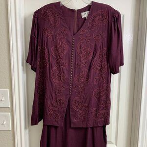 Vintage Plaza South Wine Color Dress w/Beading NWOT, Size 24W